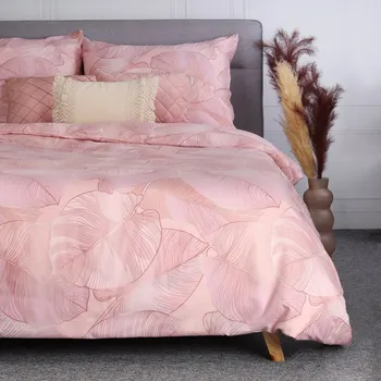 Povlečení Mikrovláknové povlečení CARA růžová vzor listy 200x220 cm 2x70x80 cm 811758