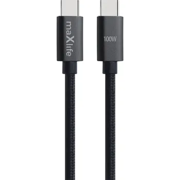 Datový kabel Maxlife MXUC-12 datový kabel USB-C / USB-C 100W, 2m, opletený černý