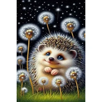 Diamantové malování Diamantové malování - Ježeček a pampelišky + třpytivé kamínky