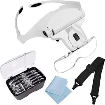 Lupa Zvětšovací brýle, mikroskop, 5 ks čoček s osvětlením