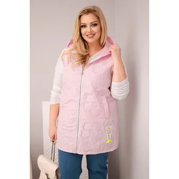 Dámská vesta Dámská vesta Plus Size s kapucí a květinovým prošíváním cukrová růžová UNI
