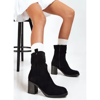 Dámské kozačky Dámské semišové kozačky na podpatku černé FashionStreet ZY1222 39