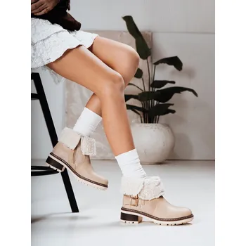 Dámské kozačky Dámské kozačky s ovčí kůží béžové FashionStreet ZY1249 36