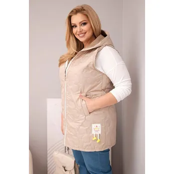 Dámská vesta Dámská vesta Plus Size s kapucí a prošíváním v květinách tmavě béžová UNI