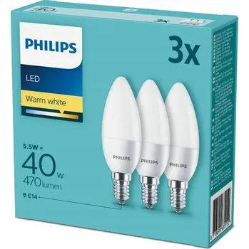 Žárovka Žárovka Philips LED E14 5,5W (odpovídá 40W) 470lm, 3 ks