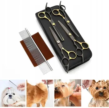 Kadeřnické nůžky Nůžky kadeřnické a groomerské sada – rovné, zahnuté, efilační (na prostříhávání)