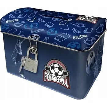 Pokladnička FOTBALOVÝ MÍČ POKLADNIČKA kovová kufřík uzamykatelná na visací zámek PRO CHLAPCE