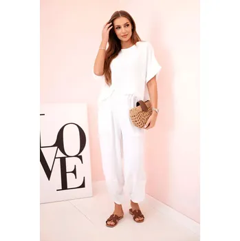 Dámská halenka Komplet z viskózy halenka + kalhoty bílý UNI