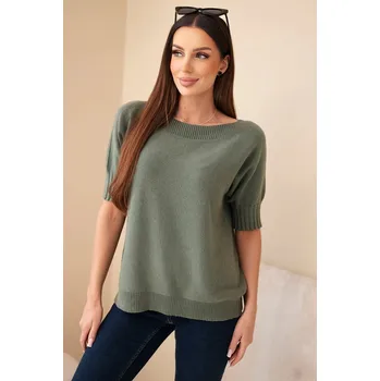 Dámské oblečení Dámský svetřík z viskózy s krátkým rukávem khaki UNI