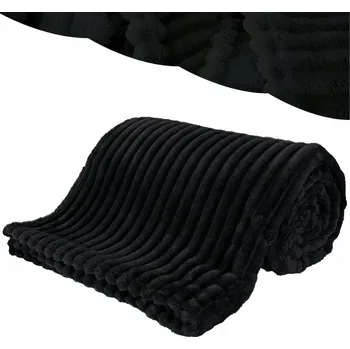 Přehoz na lůžko Deka 200x220 Černá Mikrovlákno Lisovaná Měkká Přehoz na Postel s Proužky