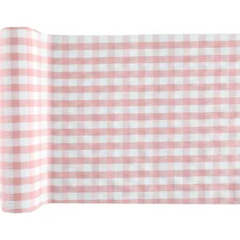 Obraz Dekorativní běhoun na stůl růžový s kostkovaným vzorem 26 cm x 3 m