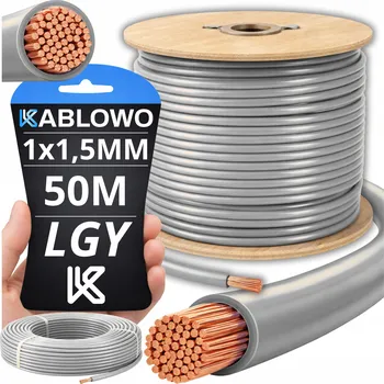 elektrický kabel VODIČ LGY KABEL JEDNOŽILOVÝ ELEKTRICKÝ 1X1,5MM ŠEDÝ 50M