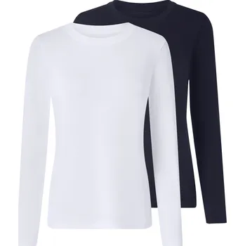 esmara® Dámské triko s dlouhými rukávy s BIO bavlnou, 2 kusy (navy modrá / bílá, L (44/46))