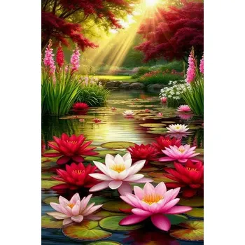 Diamantové malování Diamantové malování - Lekníny na jezeře + třpytivé kamínky (50x70)