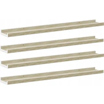 police Nástěnné police, 4 ks, bílá a dub sonoma, 80x9x3 cm