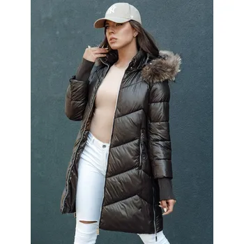 Dámská prošívaná zimní bunda z umělé kožešiny s kapucí LAGOON hnědá FashionStreet TY4500 XL