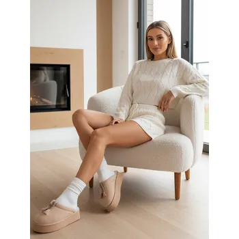 Dámské polobotky Dámské zateplené žabky light beige FashionStreet ZY1300 37
