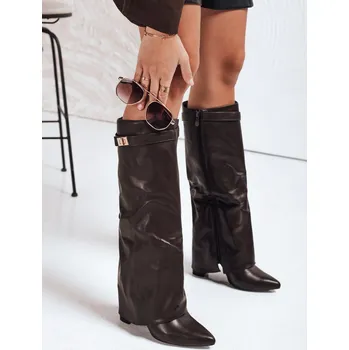 Dámské kozačky Dámské kozačky s širokým svrškem hnědé FashionStreet ZY1118 38