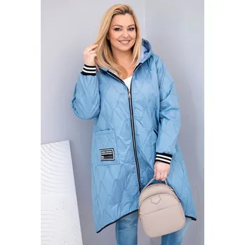 Dámská bunda Plus Size prošívaná s kapucí a sportovními manžetami jeansová UNI