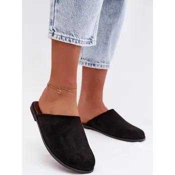 Dámské žabky Dámské ploché nazouváky z eko semiše Černé Veronelle 39