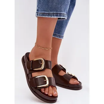 Dámské žabky Dámské pantofle s zlatým přezkou čokoládové Rosivana 40