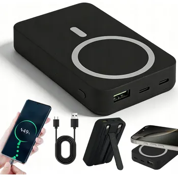 Powerbanka MAGNETICKÁ POWERBANKA 10000MAH SE SKLÁDACÍM STOJANEM PRO IPHONE A LED INDIKÁTOREM