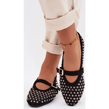 Dámské baleríny Dámské baleríny s krajkovým vzorem s kamínky a páskem Černé Wilvessa 37