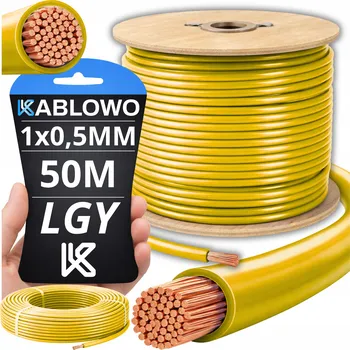 elektrický kabel DRÁT LGY KABEL JEDNOŽILOVÝ ELEKTRICKÝ 1X0,5MM ŽLUTÝ 50M