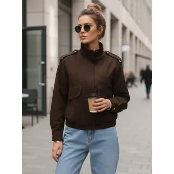 Dámská bunda FashionStreet dámská semišová bunda bomber v čokoládové barvě TY5571 L