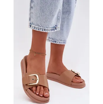 Dámské žabky Dámské pantofle s zlatým sponou tmavě béžové Rosivana 36