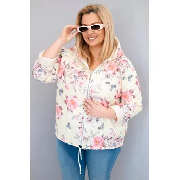 Dámská jarní prošívaná bunda Plus Size s kapucí a květinovým vzorem žlutá UNI