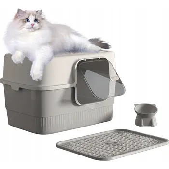 Toaleta pro kočku UZAVŘENÁ VELKÁ TOALETA PRO KOČKY KOČIČÍ TOALETA NA STELIVO PRO KOČKY + MISKA PRO ZVÍŘATA