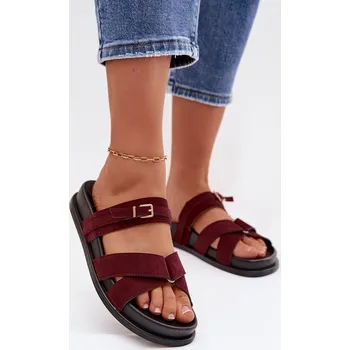 Dámské žabky Dámské pantofle s pásky a zlatým přezkou Bordó Selorina 38