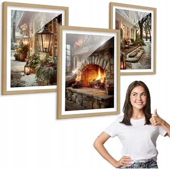 Obraz Sada 3 obrazů ZIMNÍ KRAJINA, dřevěný rámeček 30x40 cm na zeď, triptych