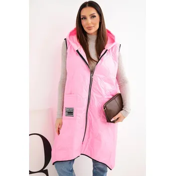 Dámská vesta Dámská prošívaná vesta Plus Size s kapucí na zapínání cukrově růžová UNI