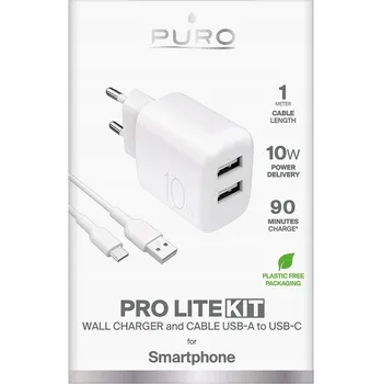 SÍŤOVÁ NABÍJEČKA 2X USB-A 10W S KABELEM USB-A - USB-C 1.2M BÍLÁ