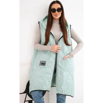 Dámská vesta Dámská prošívaná vesta Plus Size s kapucí na zip mátová UNI