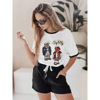 Dámské tričko oversize s výšivkou CLASSY TEDDY bílé FashionStreet RY2844 L/XL