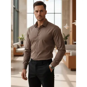 Pánská košile Pánská elegantní hladká hnědá košile REGULAR FIT FashionStreet DX2684 XXL