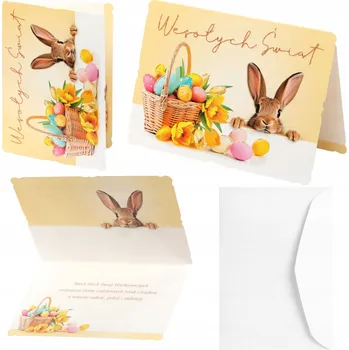 Velikonoční přání rozkládací s přáním a obálkou - pohlednice se zajíčkem