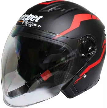 Helma na motorku Motocyklová přilba Safebet L černá matná s červenou otevřená/jet