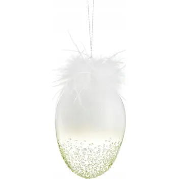 Vánoční ozdoba Skleněná vánoční ozdoba ve tvaru vajíčko s peříčky 12 cm VILLA ITALIA