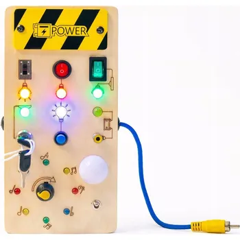 Dřevěná hračka Manipulační Dřevěná Vzdělávací Senzorická Tabule LED Přepínače