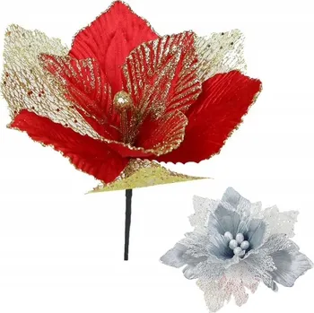 Vánoční dekorace KVĚTY NA VÁNOČNÍ DEKORACE VELKÁ VÁNOČNÍ HVĚZDA 34CM NA STROMEČEK KVĚTINA