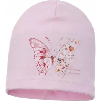 Čepice Dívčí bavlněná čepice s motýlkem světle růžová Ambra, vel. 44/48