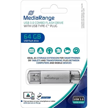 USB flash disk Pendrive MediaRange MR937 64 GB USB 3.1 typ C stříbrný