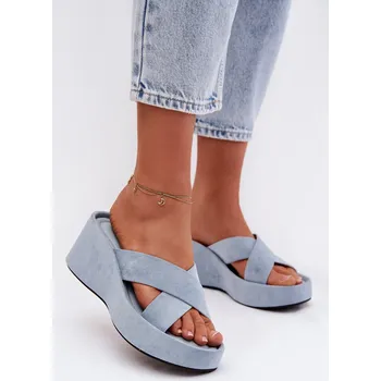 Dámské sandále Dámské nazouváky na platformě z eko semiše modré Calorine 40