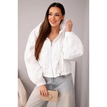 Dámská prošívaná bunda s kapucí a ozdobným květinovým ražením bílá UNI