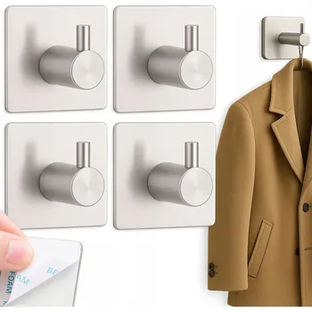 Věšák Samolepicí Háčky Věšáky do Koupelny Sada 4 kusů Stříbrné Barvy