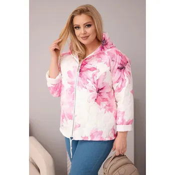 Dámská jarní bunda Plus Size s květinovým vzorem světle růžová UNI